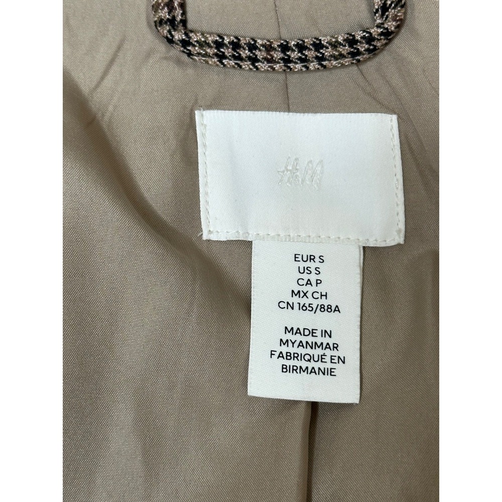 HM Brown Houndstooth Plaid Blazer Oversized Long Sleeve Jacket Small A12-099 - Picture 7 of 10